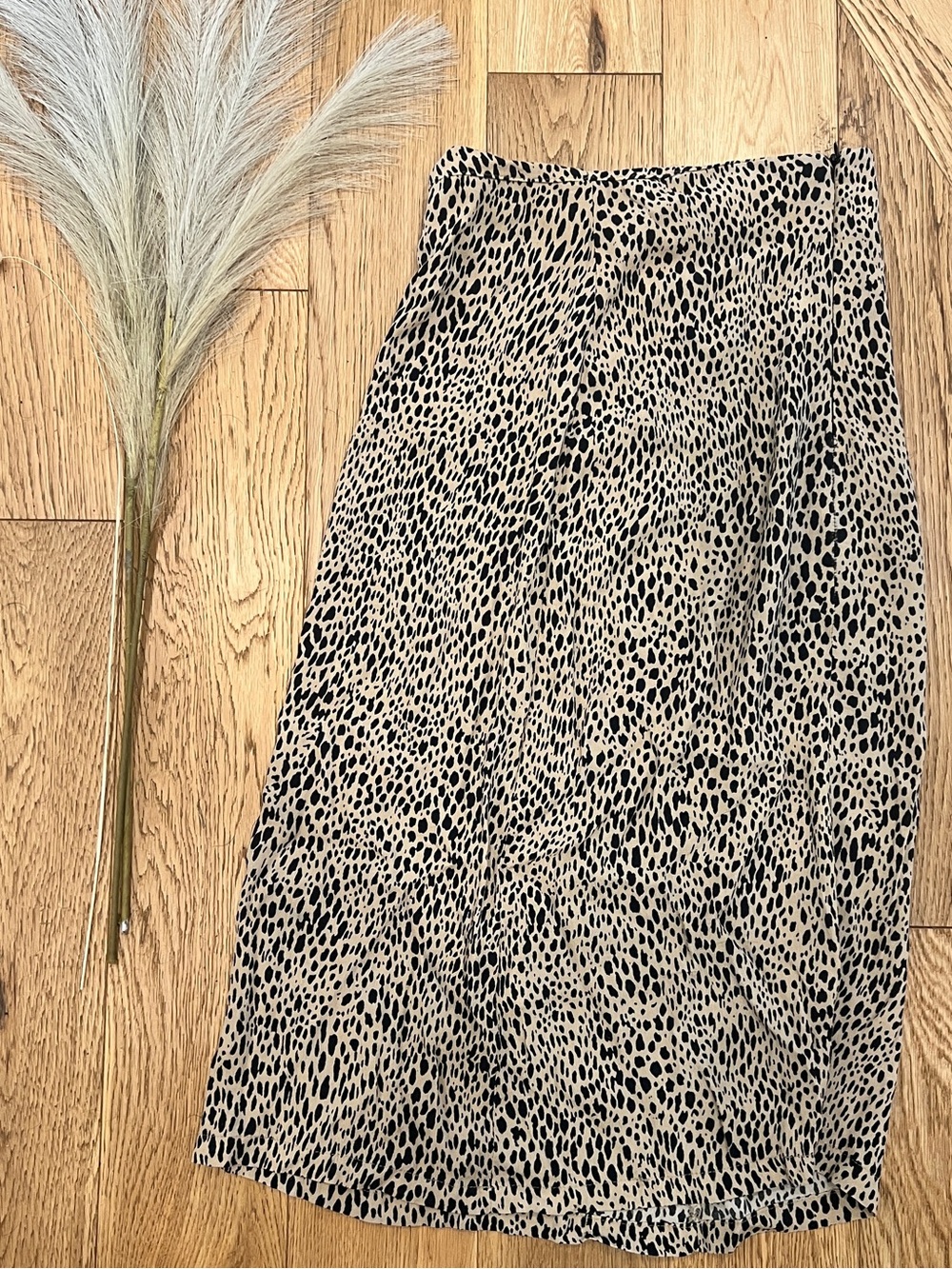 BRANDY MELVILLE | Beige and Black Animal Print Midi Skirt